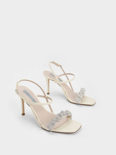 Gem-Embellished Stiletto Sandals, Cream, hi-res