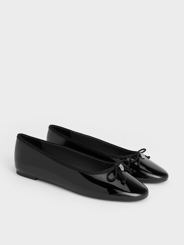 Patent Bow Ballet Flats, Black Patent, hi-res