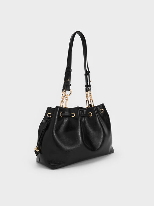 Moxie Drawstring Bucket Bag, Black, hi-res