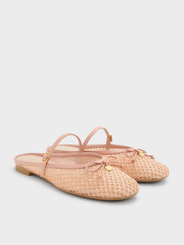 Raffia Bow Mary Jane Mules, Pink, hi-res