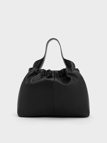 Ally Ruched Chain-Handle Bag, Noir, hi-res