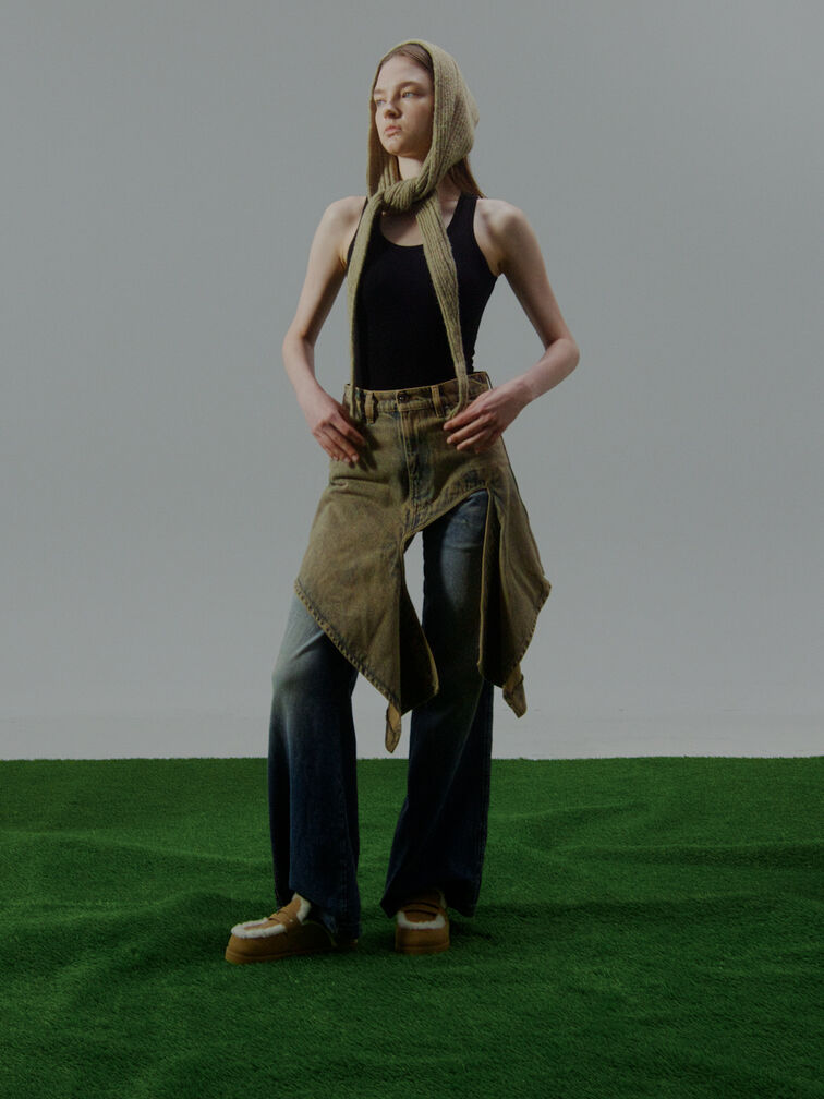 Furry Flatform Mules, Sand, hi-res