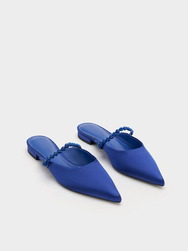 Flores Recycled Polyester Gem-Strap Flat Mules, Blue, hi-res
