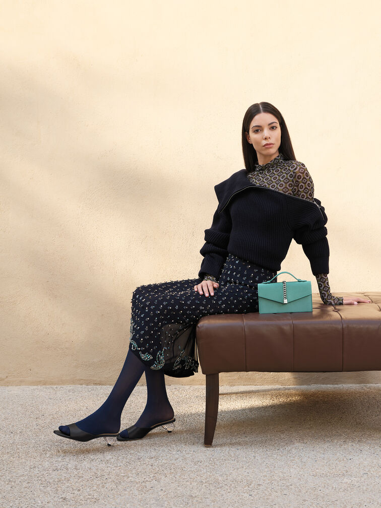 Taisia Chain Envelope Bag, Teal, hi-res