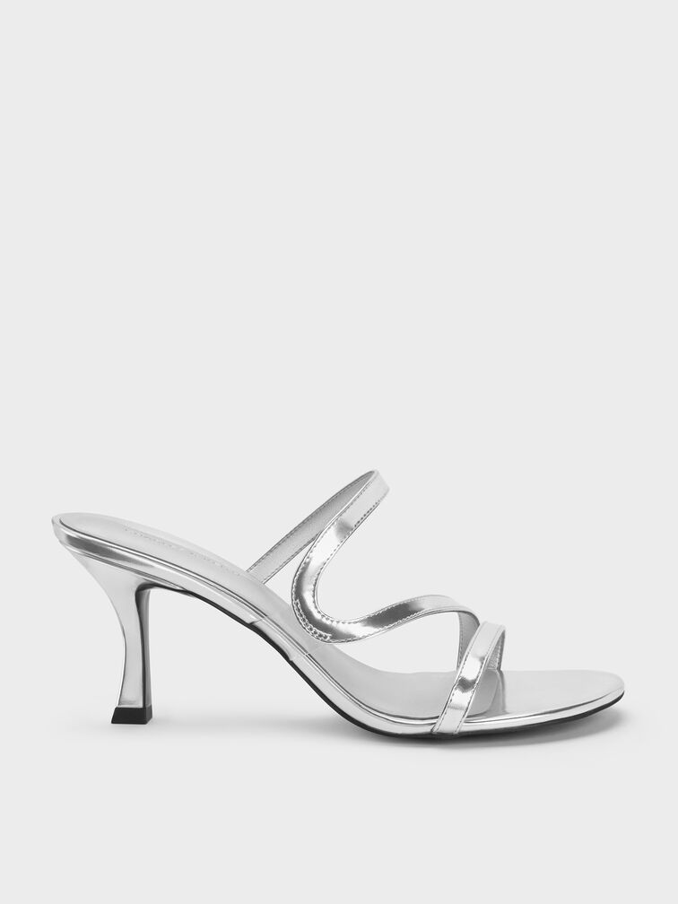 Arden Metallic Wavy Heeled Mules, Silver, hi-res