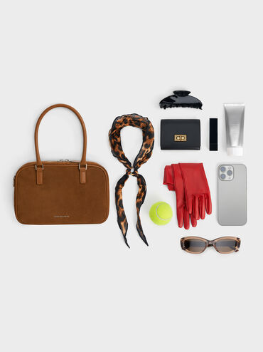 حقيبة بولينج سيانا من الشمواه المعاد تدويره, بني محمر, hi-res