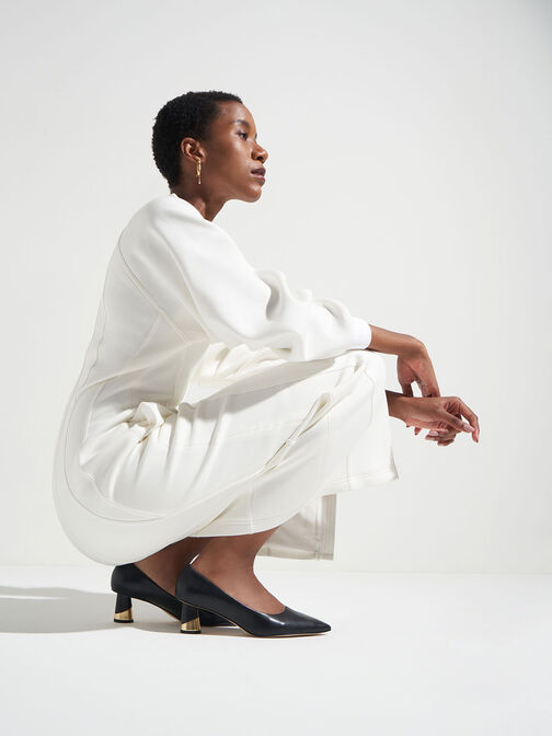 حذاء بامبس كامي وكعب منحوت بلمسة معدنية, أسود, hi-res