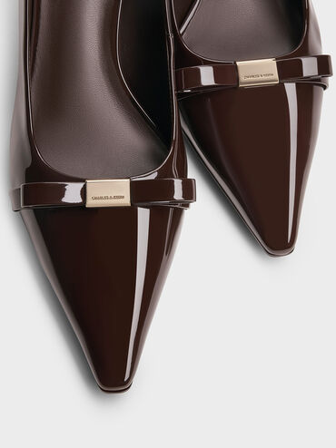 Dorian Patent Bow Pointed Stiletto Pumps, Dark Brown, hi-res