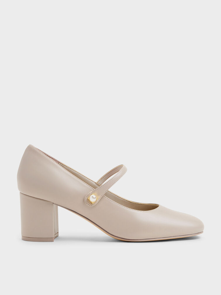 Marie Pearl Mary Jane Pumps, Taupe, hi-res