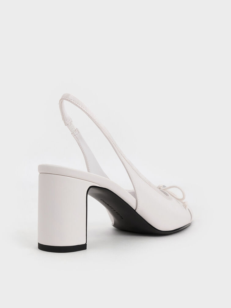 Bow Cap-Toe Slingback Pumps, White, hi-res