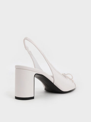 Bow Cap-Toe Slingback Pumps, White, hi-res
