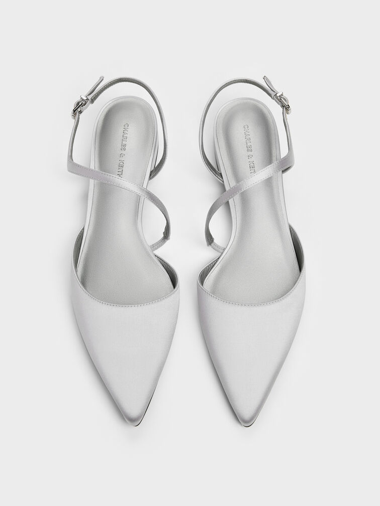 Cordelia Pointed Slingback Flats, Silver, hi-res