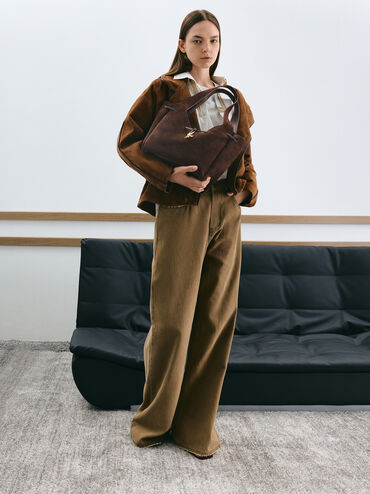 Mila Metallic-Knot Tote Bag, Espresso Brown, hi-res
