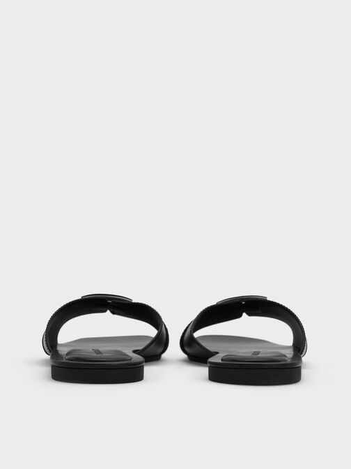 صندل لاندو سلايد بحزام مزين بتفاصيل ميتاليك, أسود, hi-res