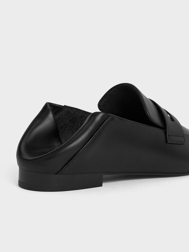 Almond-Toe Penny Loafers, Black, hi-res