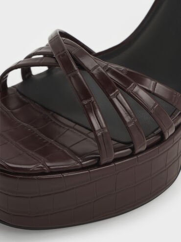 Georgina Croc-Effect Platform Sandals, Animal Print Brown, hi-res