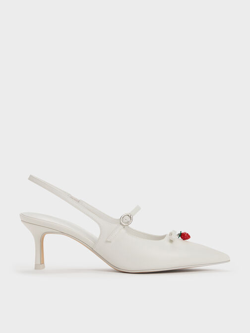Sonali Strawberry Bow Slingback Pumps, White, hi-res