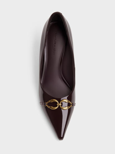 Patent Metallic-Buckle Pointed Pumps, Burgundy, hi-res