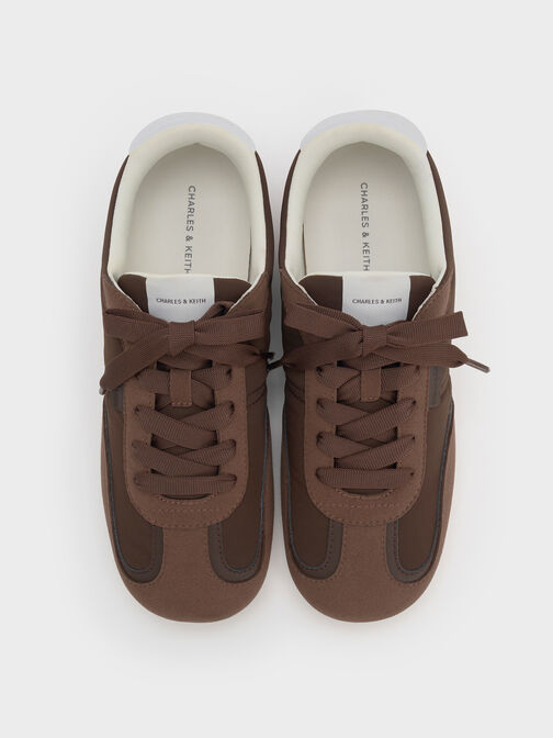 Nylon Contrast-Panel Sneakers, Dark Brown Textured, hi-res