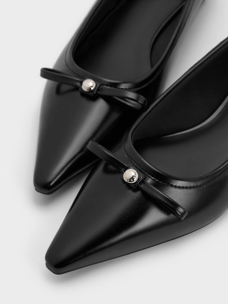 Bow Pointed Ballet Flats, Black, hi-res