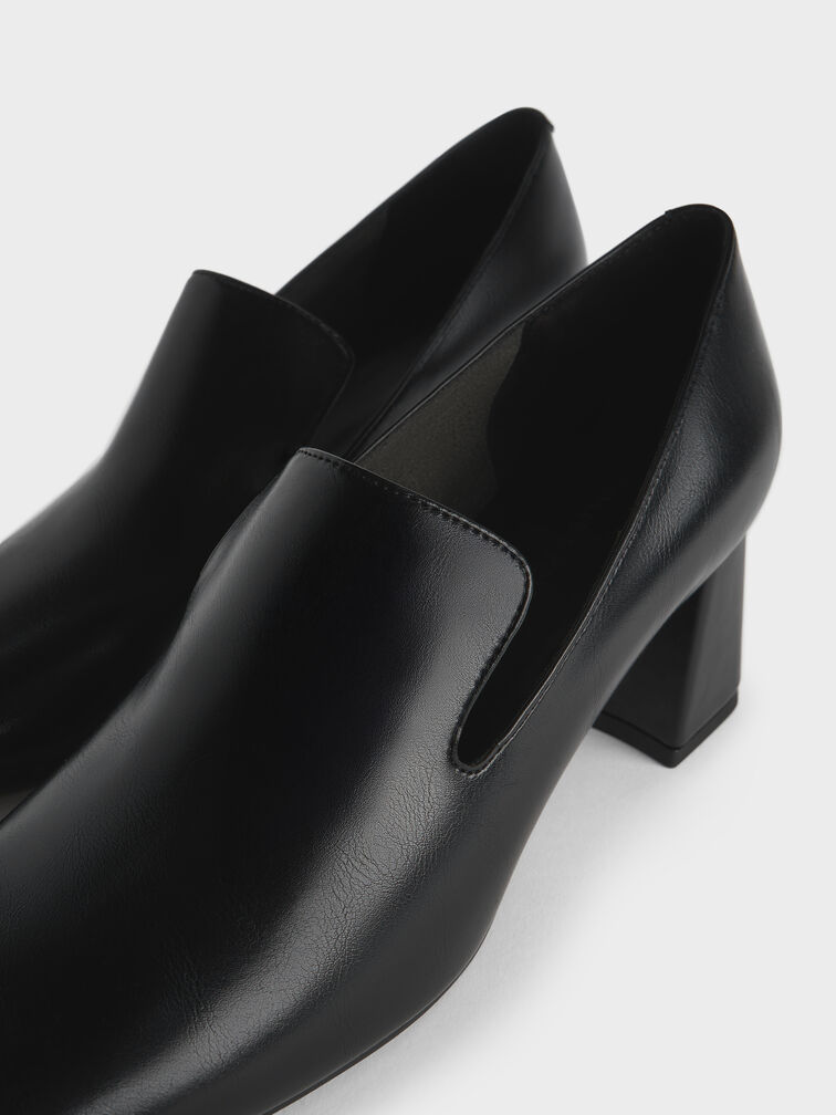 Square-Toe Block-Heel Loafer Pumps, Black, hi-res