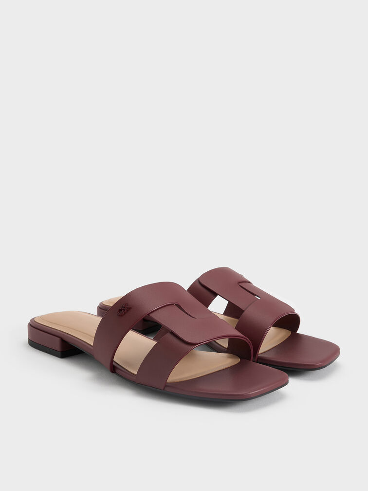 Petina Leather Slide Sandals, Burgundy, hi-res
