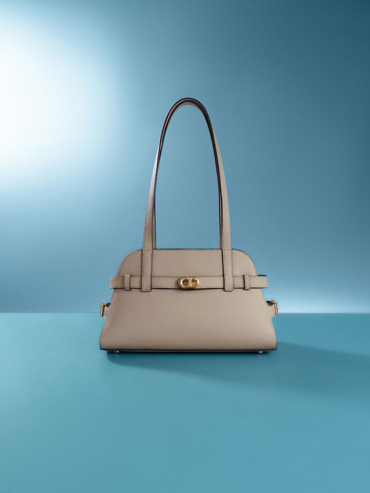 Aubrielle Belted Shoulder Bag, Taupe, hi-res