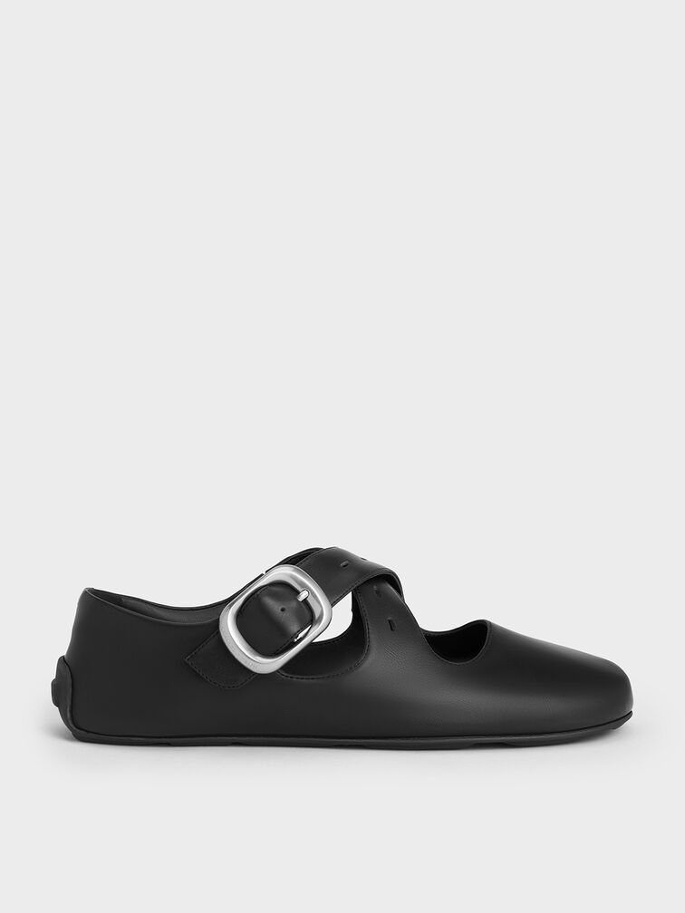 Tommie Crossover Mary Jane Flats, Black, hi-res