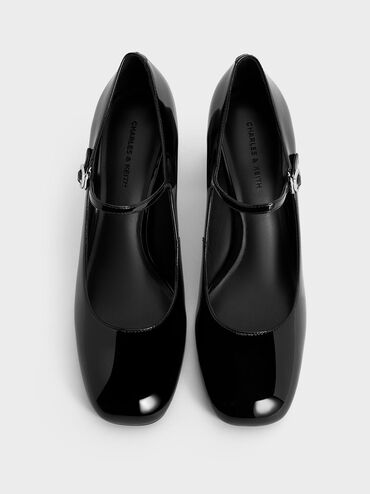 Patent Block-Heel Mary Jane Pumps, Black Patent, hi-res