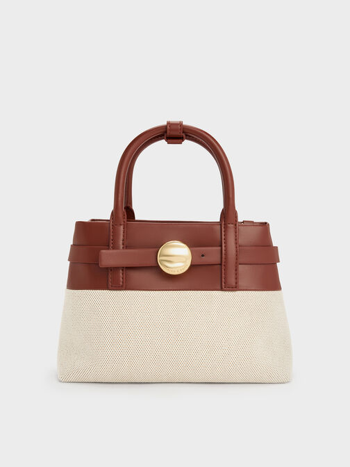 حقيبة حمل صغيرة من قماش الكانفاس مزودة بحزام, قرميدي, hi-res