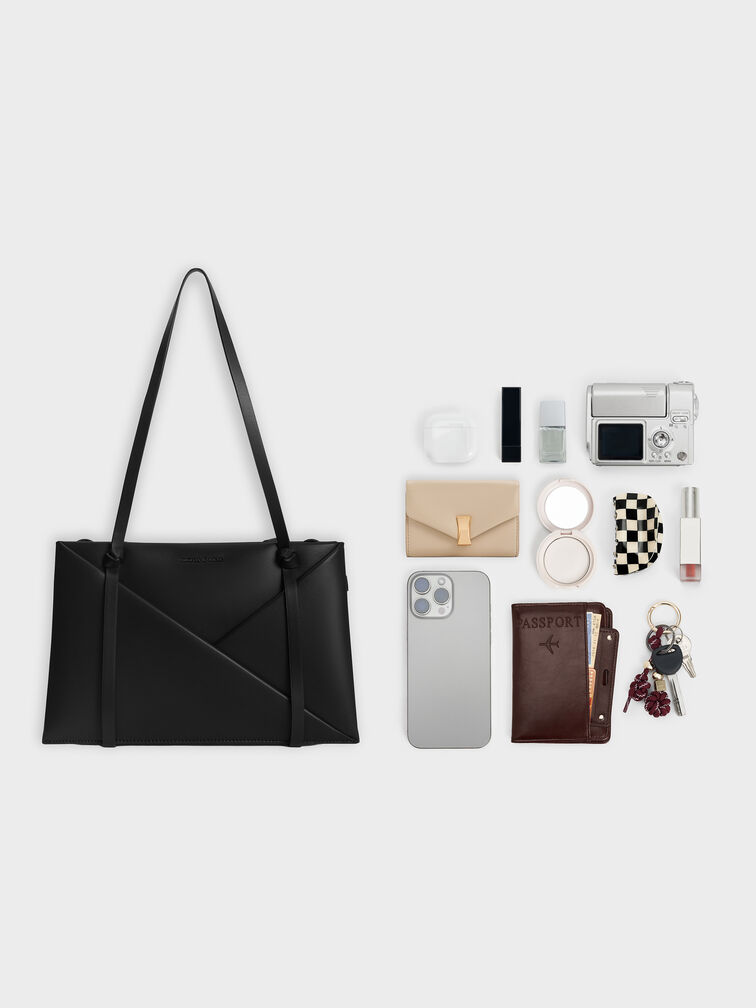 حقيبة توت باج ميدوري بتصميم هندسي, أسود كلاسيكي, hi-res