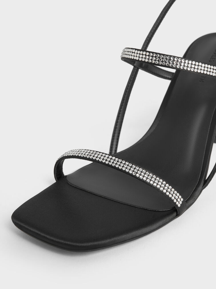 Arona Satin Crystal Stiletto Sandals, Black Textured, hi-res