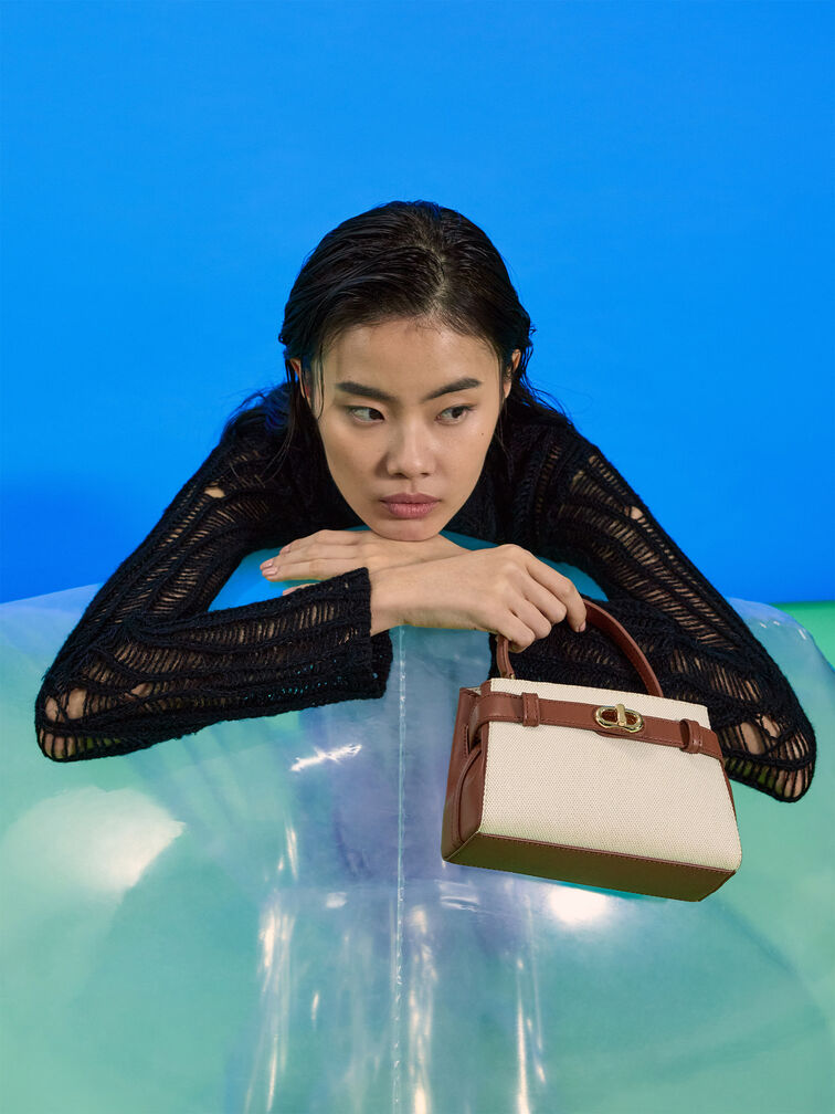 حقيبة أوبرييل من القماش بلونين مع يد علوية, رمادي مائل للبني كانفاس, hi-res