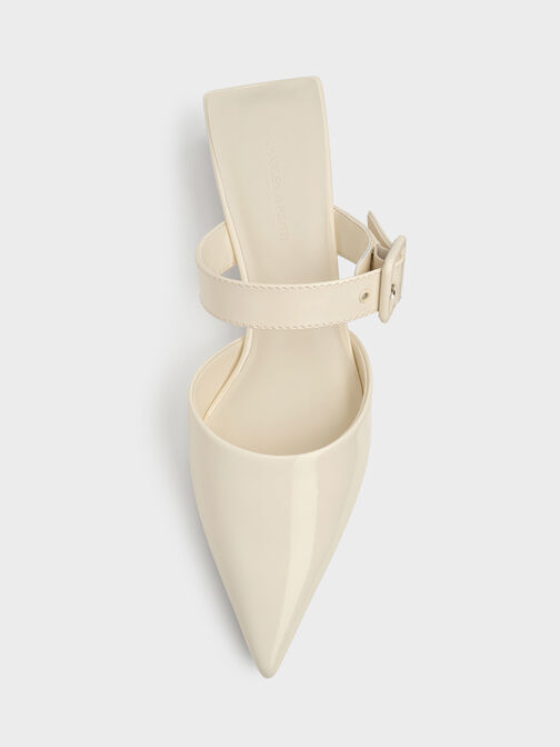 حذاء مفتوح بكعب عالٍ مزود بإبزيم وحزام من الجلد اللامع, زبدي, hi-res