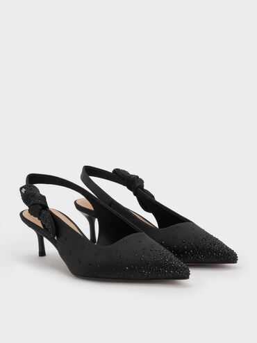 Jayce Crystal Slingback Kitten Heels, Black Textured, hi-res