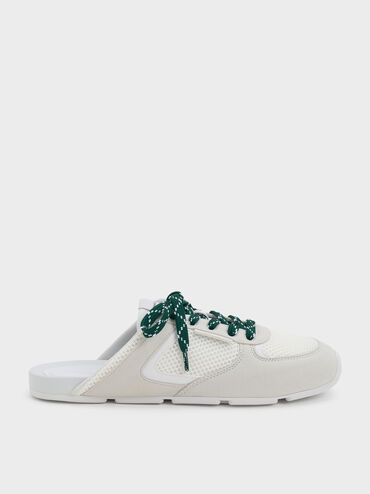 Mesh Lace-Up Sneaker Mules, White, hi-res