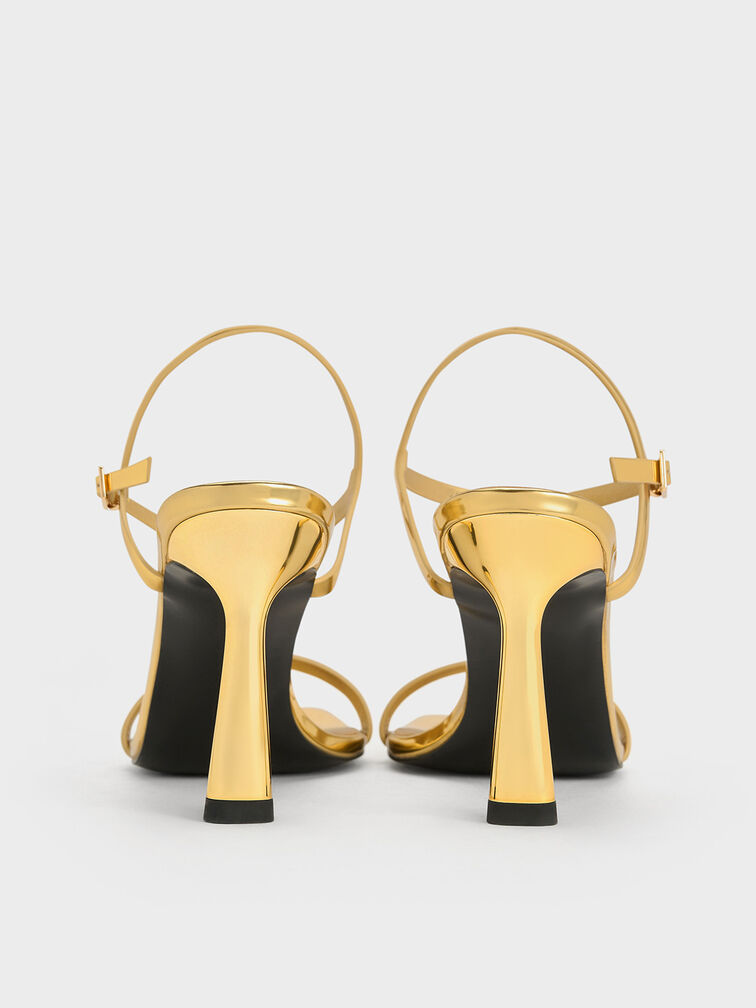 Metallic Ankle-Strap Heeled Sandals, Gold, hi-res