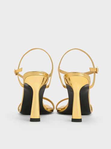 Metallic Ankle-Strap Heeled Sandals, Gold, hi-res