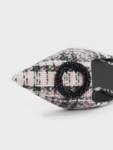 Beaded Circle Tweed Slingback Flats, Pink, hi-res