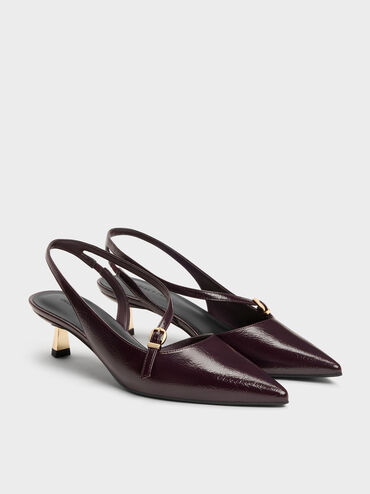 Asymmetric D'Orsay Slingback Pumps, Burgundy, hi-res