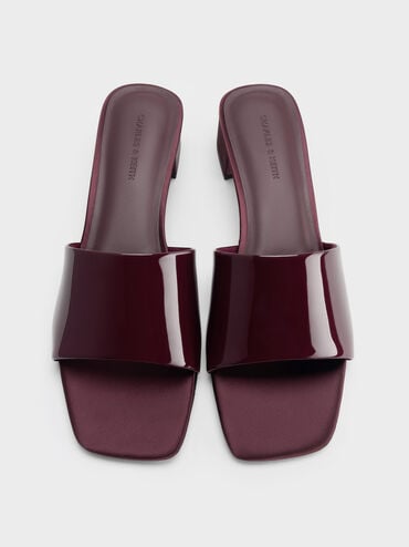 حذاء ميول بكعب وجلد لامع وبسيور عريضة, برغندي, hi-res