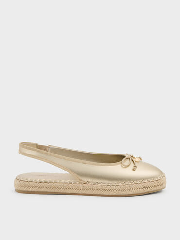 Pearlescent Bow Slingback Espadrilles, Gold, hi-res