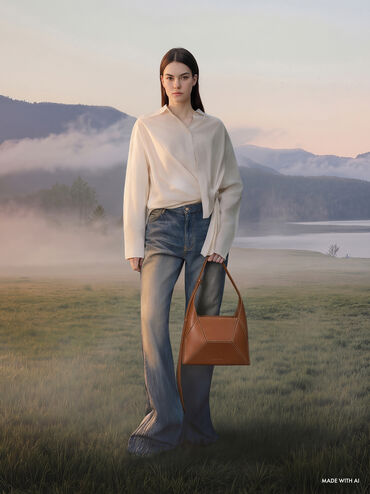 Nasrin Geometric Hobo Bag, Chocolate, hi-res