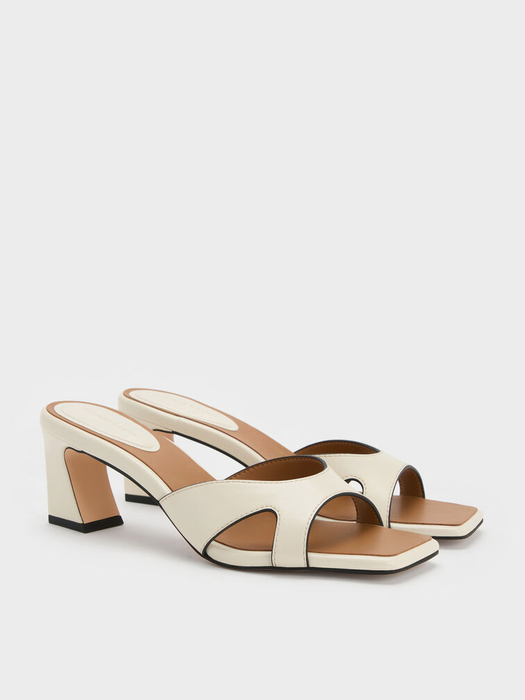 Cut-Out Square-Toe Heeled Mules, Chalk, hi-res