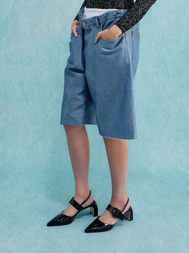 أحذية بكعب عالٍ مدبب مزين بإبزيم حاصل على براءة اختراع, أسود براق, hi-res