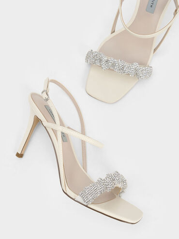 Gem-Embellished Stiletto Sandals, Cream, hi-res