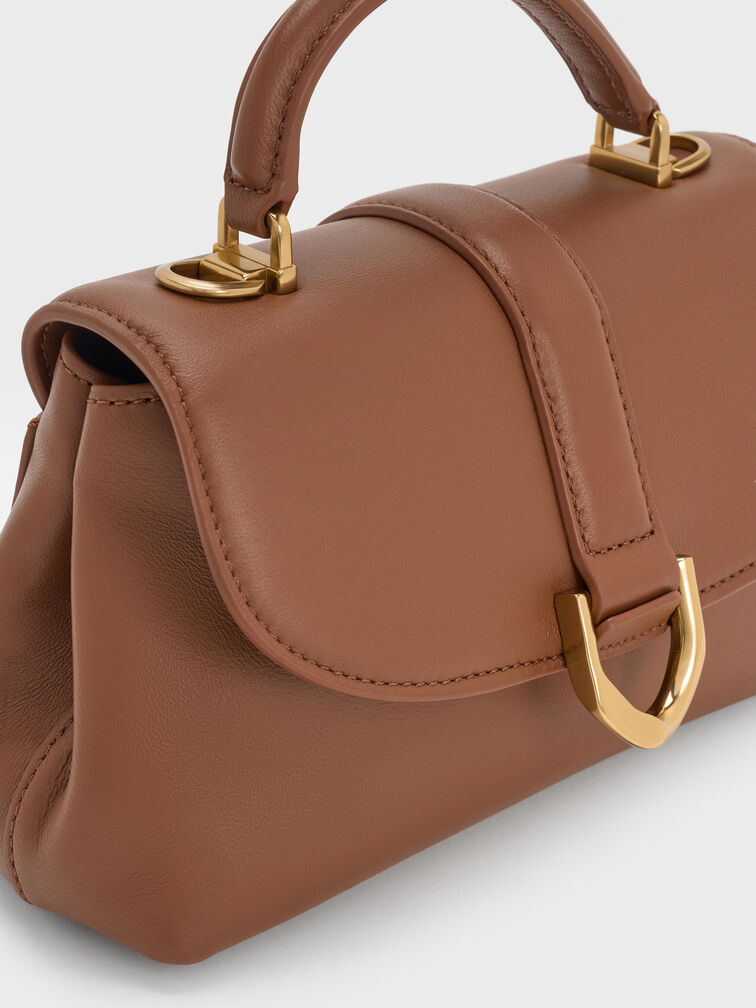 Gabine Leather Top Handle Bag, Chocolate, hi-res
