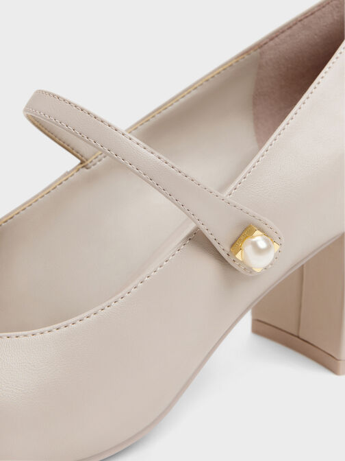 Marie Pearl Mary Jane Pumps, Taupe, hi-res