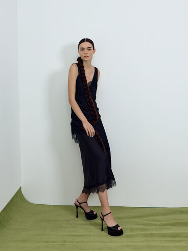 حذاء فرانشيسكا ذو الكعب العالي المفتوح من الأمام, أسود خشن, hi-res