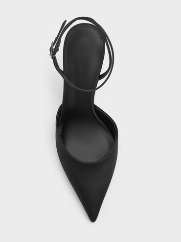 حذاء بكعب مدبب مزين بالزهور وحزام للكاحل, أسود خشن, hi-res